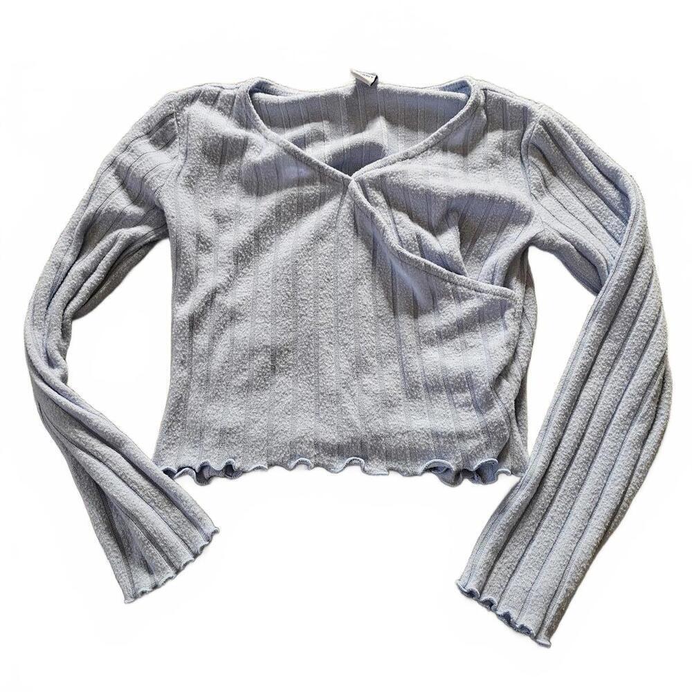 Old Navy Light Blue Ribbed Knit Long Sleeve Crop Top Medium